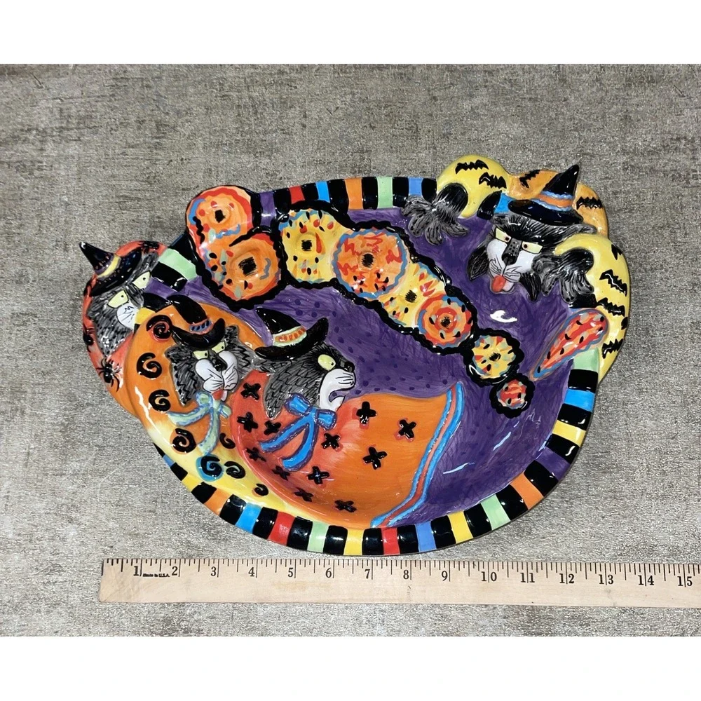 Fitz & Floyd Halloween Cat Kitty Witches Boo Bowl Large Ceramic 2063